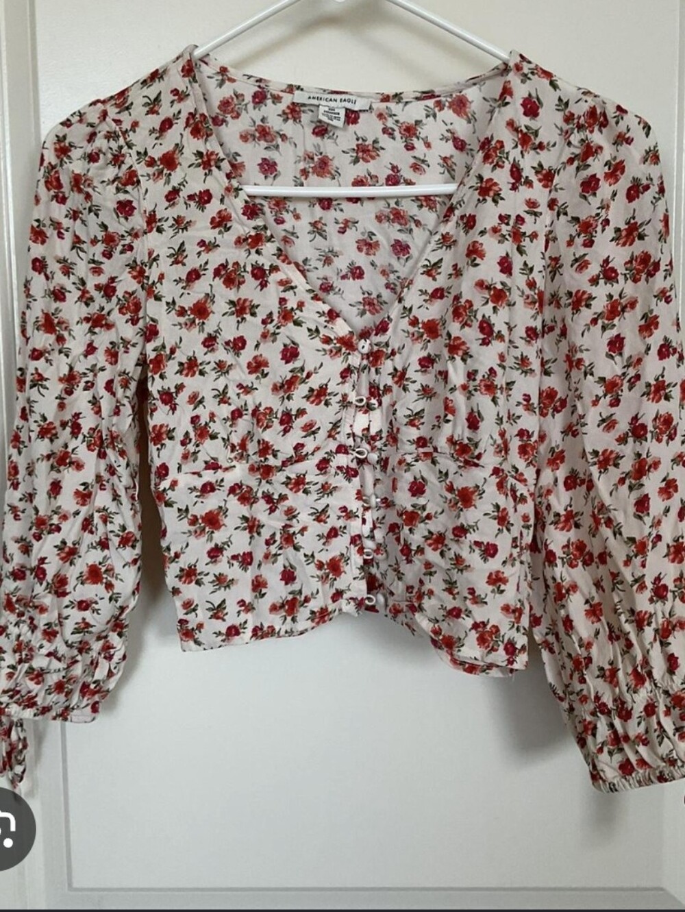American Eagle Floral Button Front Cropped Blouse Cottagecore